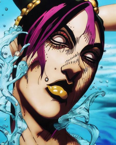 00946-240575908-A photo of Jolyne Cujoh in a pool party, Very detailed, clean, high quality, sharp image, Mark Ryden, Saturno Butto.jpg